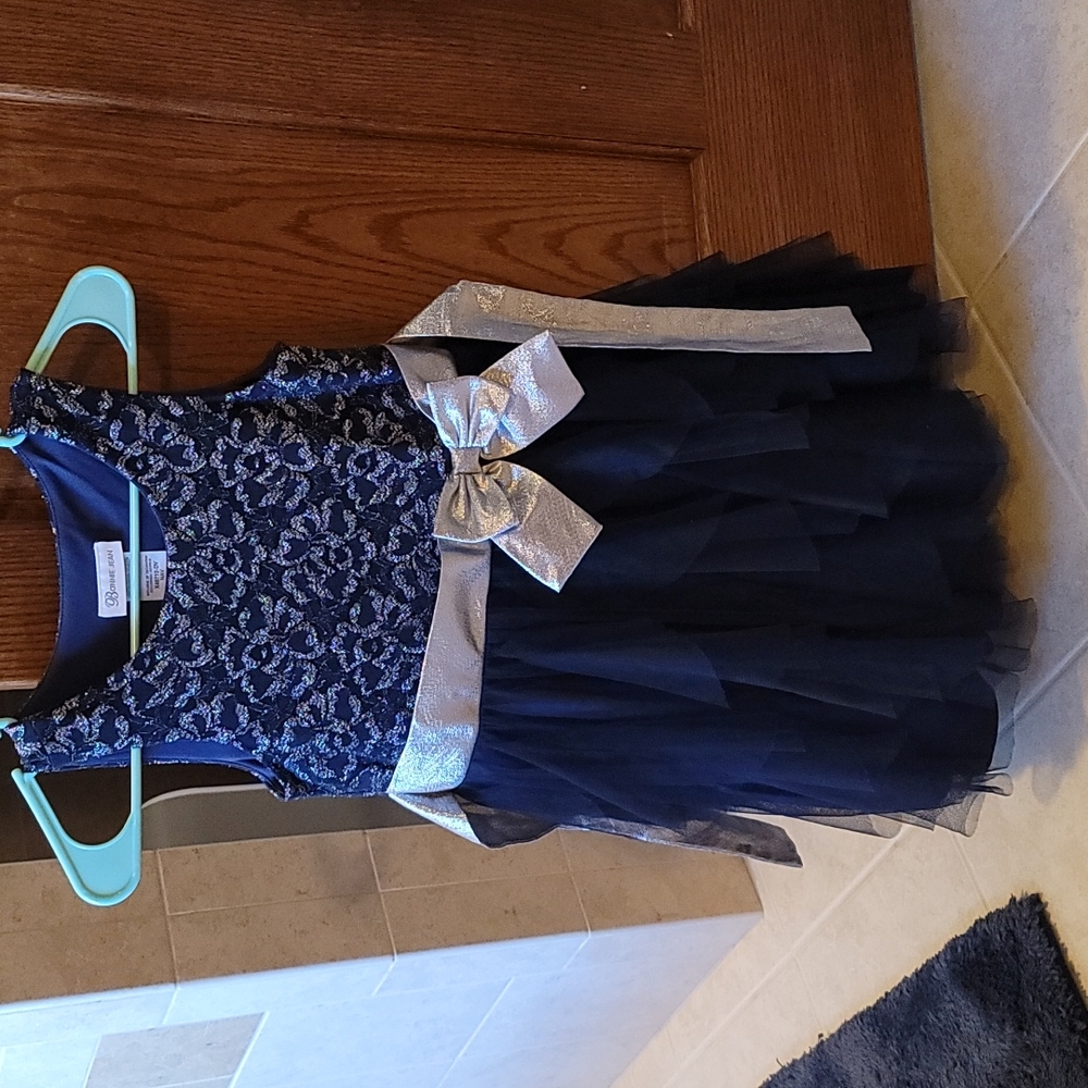 Bonnie Jean Girl's Dress - Blue and Silver Size 10 - EUC - Holiday Dress